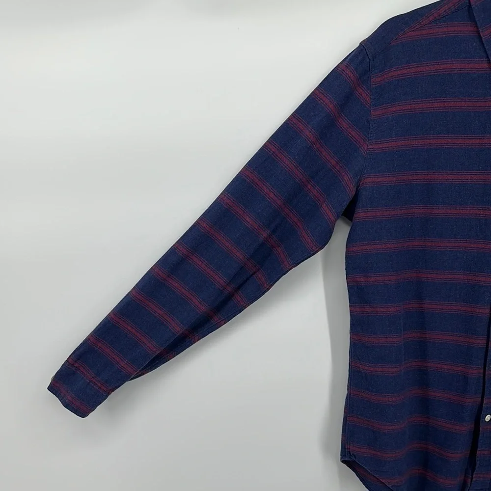 J Crew Mens Slim Fit‎ Cotton Button Down Shirt Navy Red Stripes Size Large